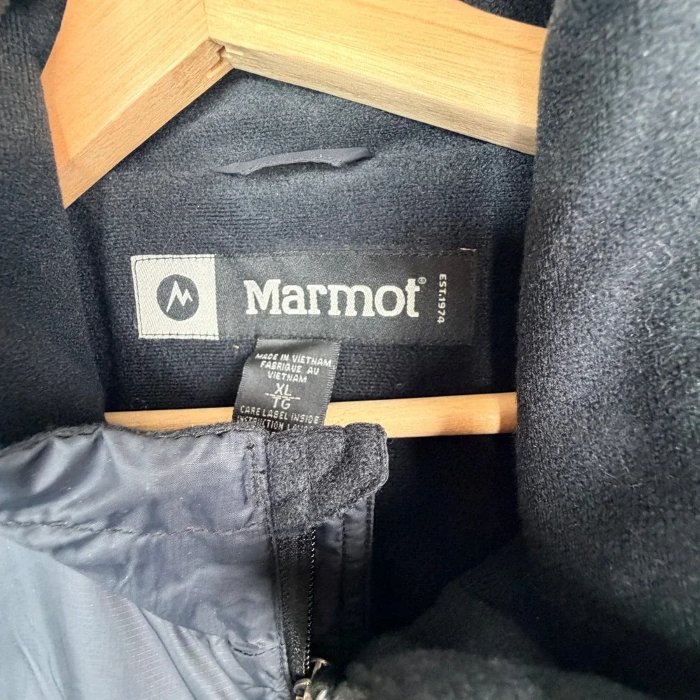 Marmot Full Zip Fleece Lined Vest XL Black Ripstop Shell Outdoor Hiking